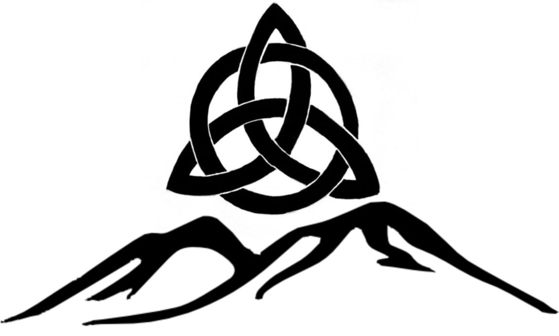 A black and white picture of a symbol for the trinity knot.