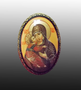 Madonna And Child Russian Orthodox Icon Cameo Brooch              